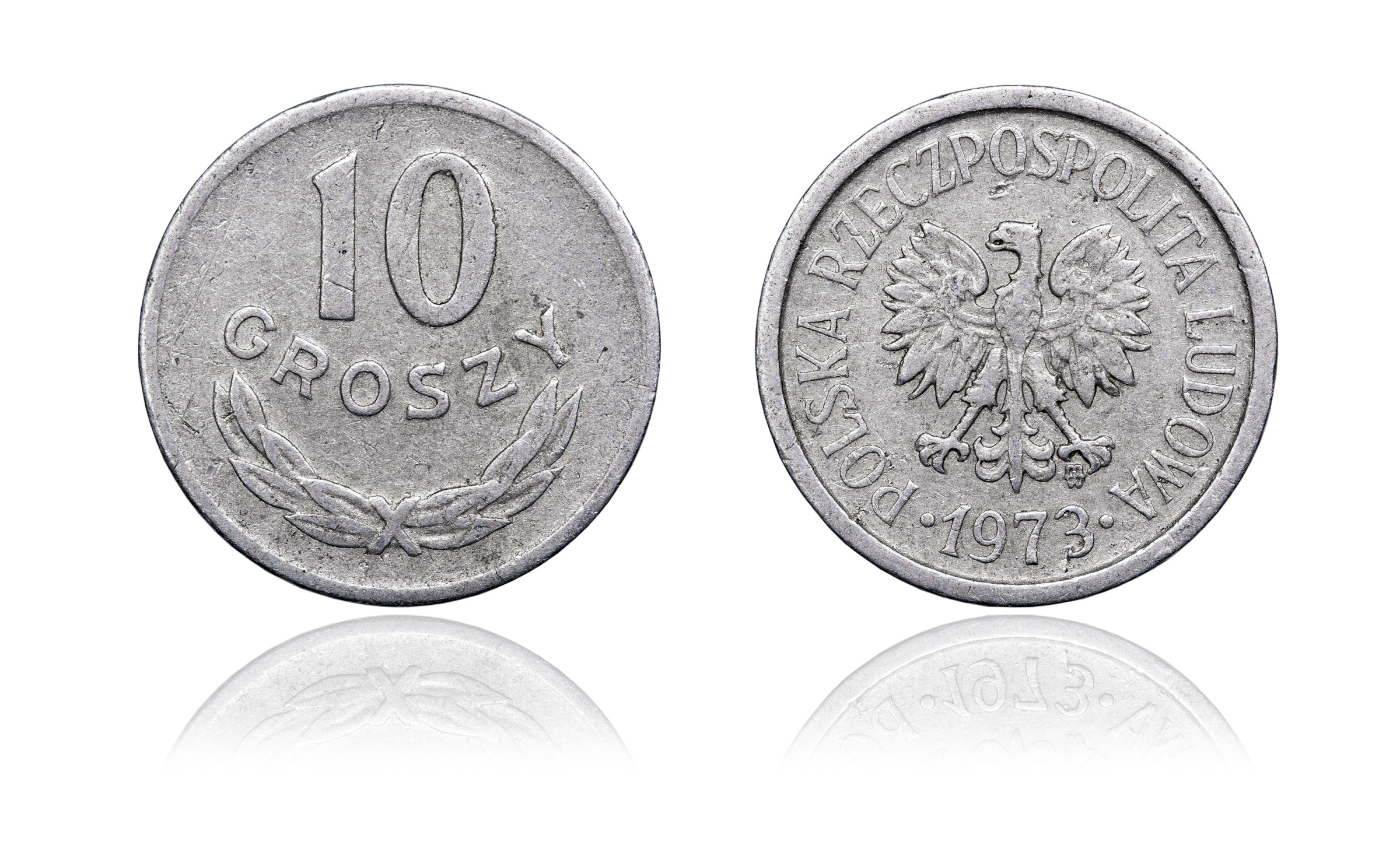 Znak mennicy MW pod łapą orła na polskiej monecie obiegowej